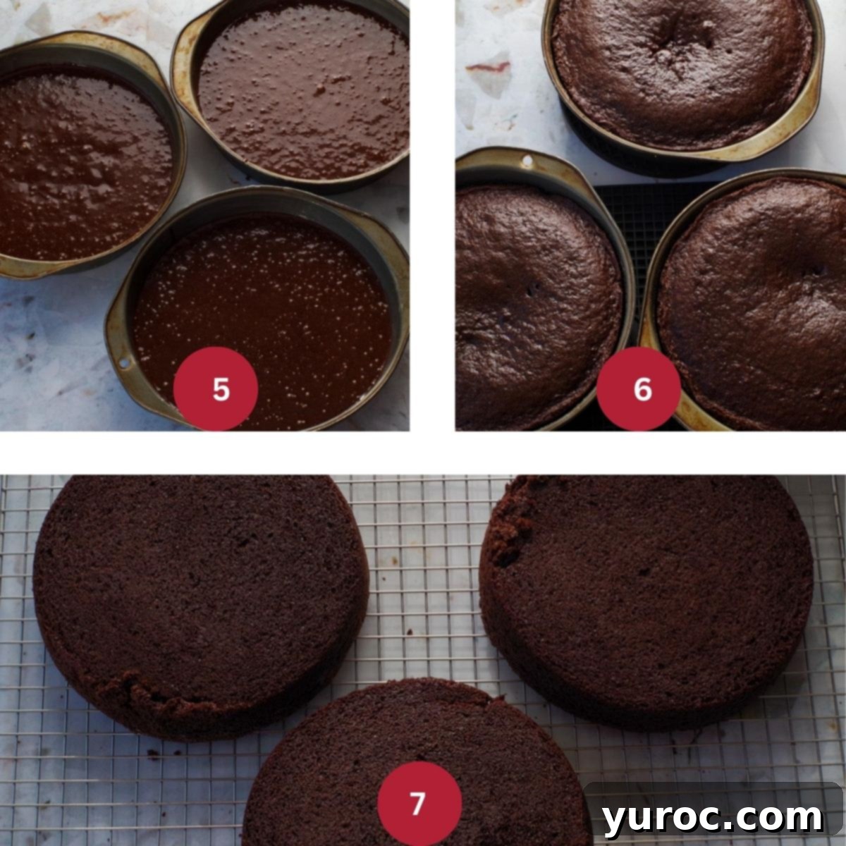 3 photo collage of Root Beer Float Cake being baked.