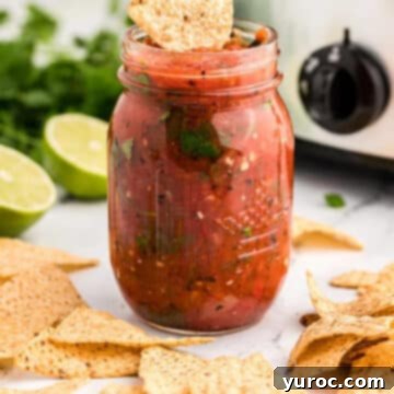 What to Serve with Carnitas: 25 Irresistible Recipes 28 Slow Cooker Salsa served in a glass jar, ready for dipping.