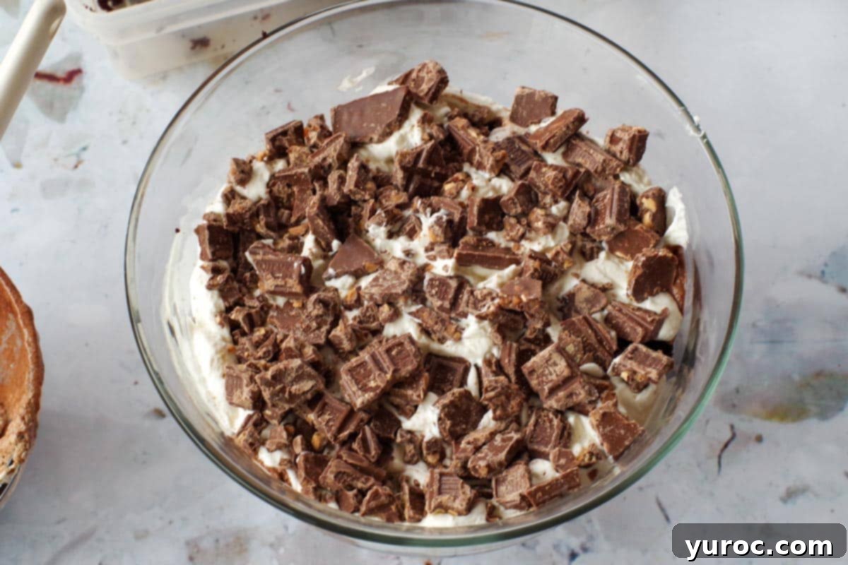 Kahlua-Spiked Death by Chocolate Trifle 11 half the chocolate mousse, whipped cream and Skor bars added to the chocolate cake