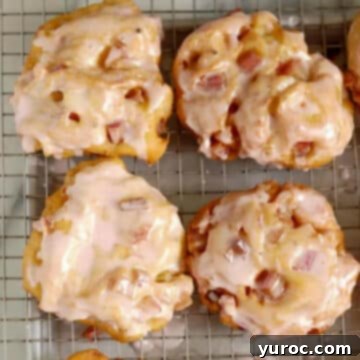 4 rhubarb fritters on a wire rack