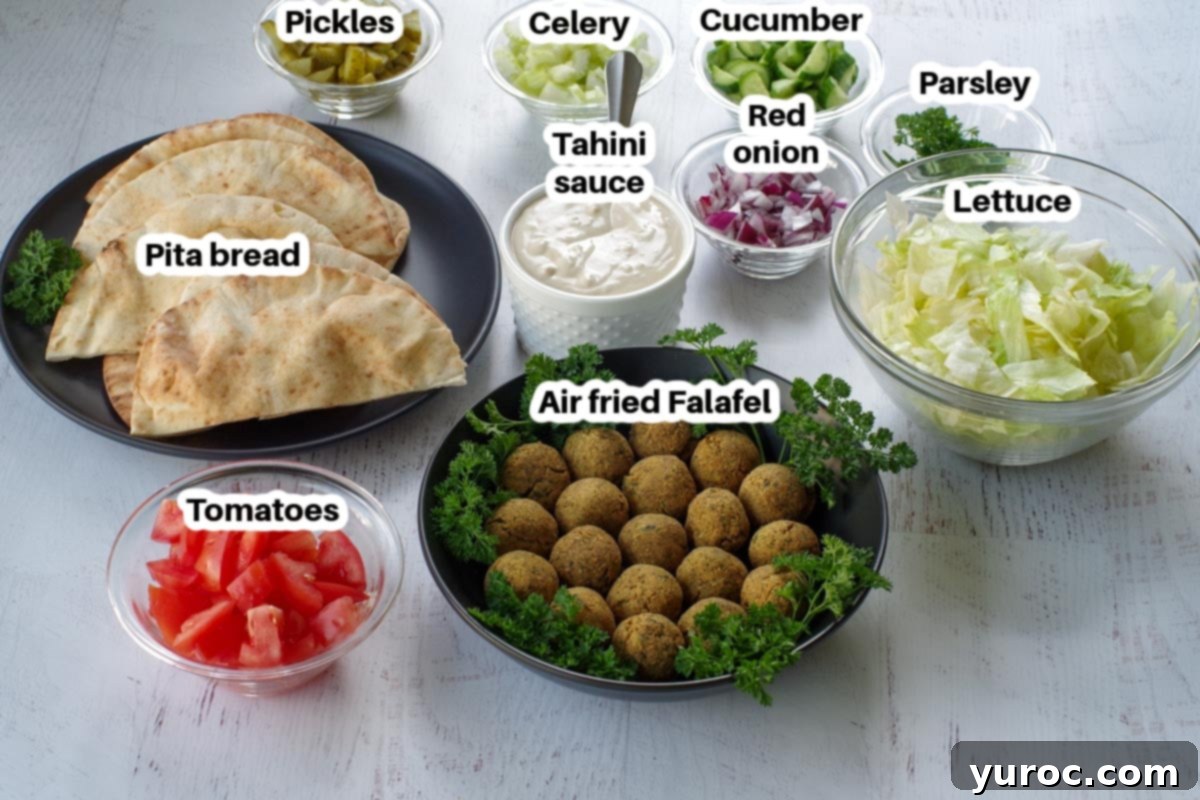 Crispy Air Fryer Falafel from Mix 3 ingredients in air fryer falafel wrap, labelled in bowls