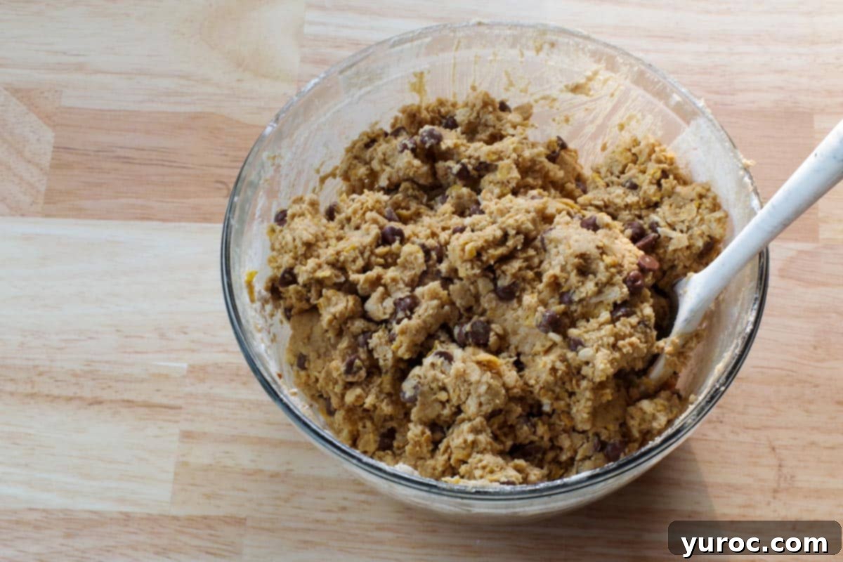 Grab-and-Go Cereal Cookies for School 8 cookie dough in glass mixing bowl