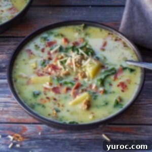 slow cooker zuppa toscana ina black bowl with a spoon