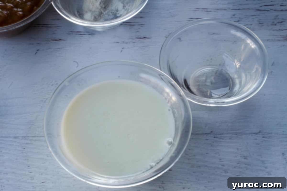 Vinegar mixed into milk in a glass bowl