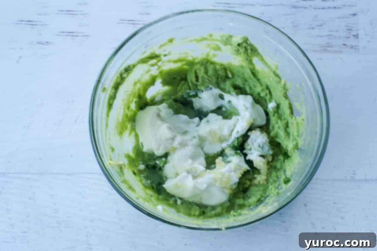 avocado mixed with Greek yogurt, lime juice, garlic, cilantro and salt