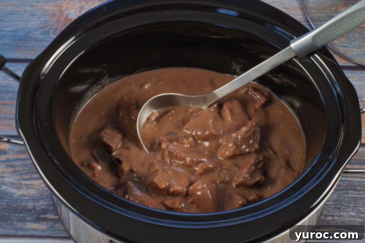 beef stroganoff, cooked in slow cooker