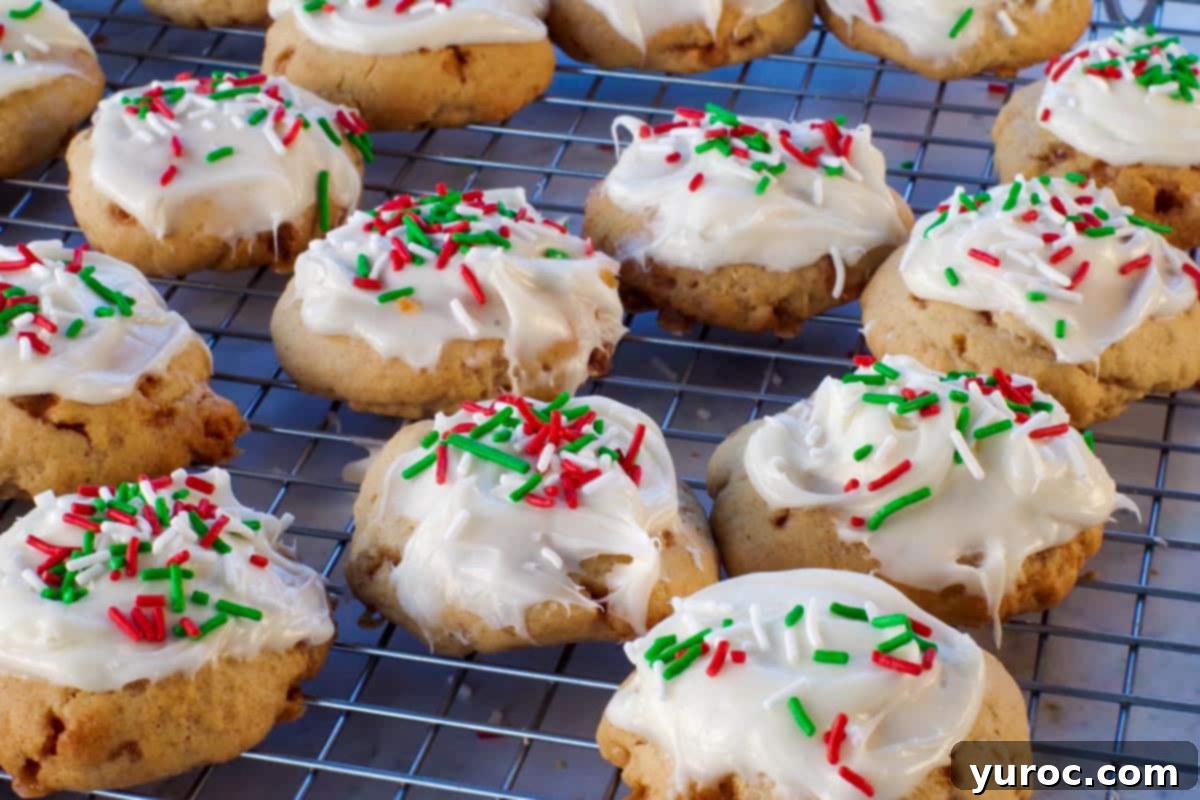 frosted eggnog baileys irish cream cookies on a cooling rack