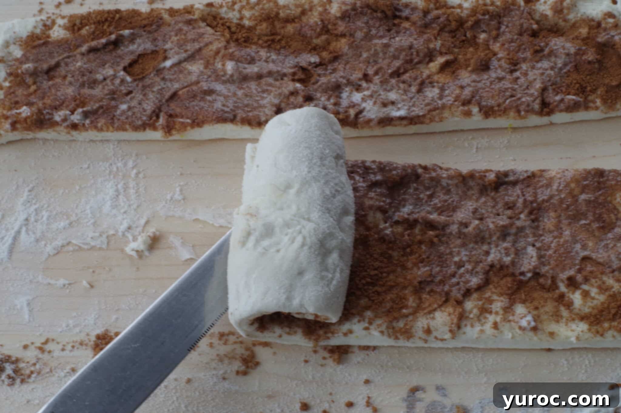 Healthy Cinnamon Swirl Mug Treat 11 dough strip being rolled up