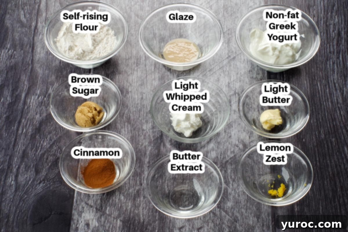 Healthy Cinnamon Swirl Mug Treat 3 ingredients in healthy cinnamon roll in a mug in glass bowls, labelled
