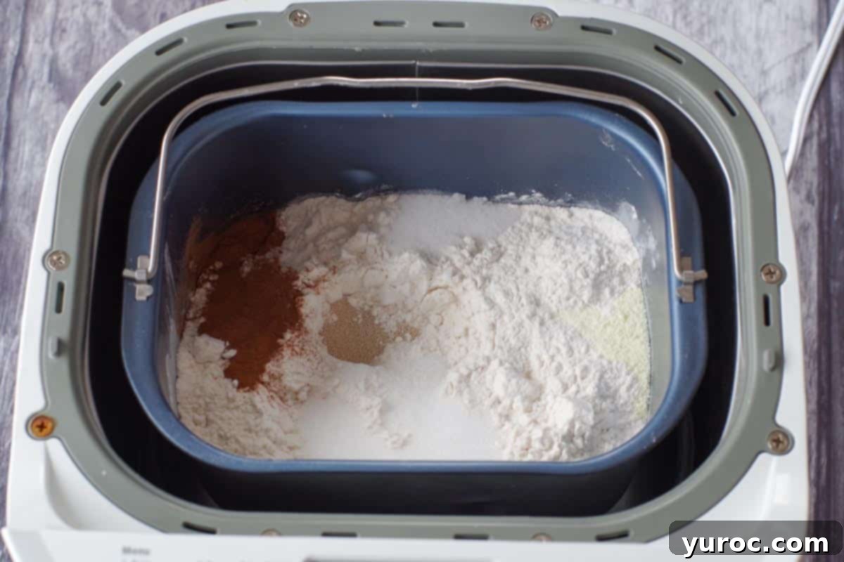 ingredients in bread pan, placed in bread machine