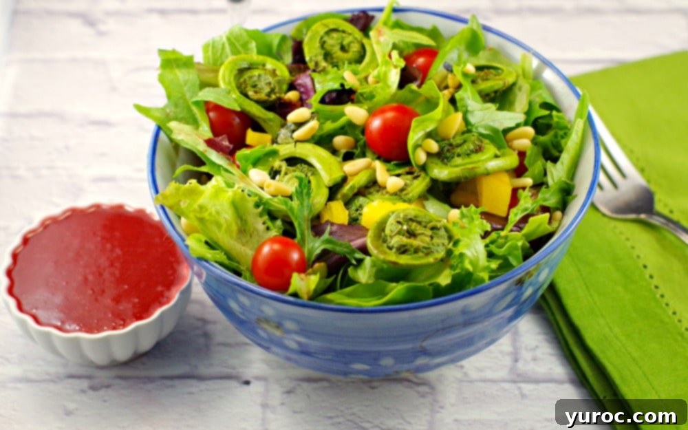 Spring Salad with Blackberry Vinaigrette and Fiddleheads #fiddleheads | foodmeanderings.com