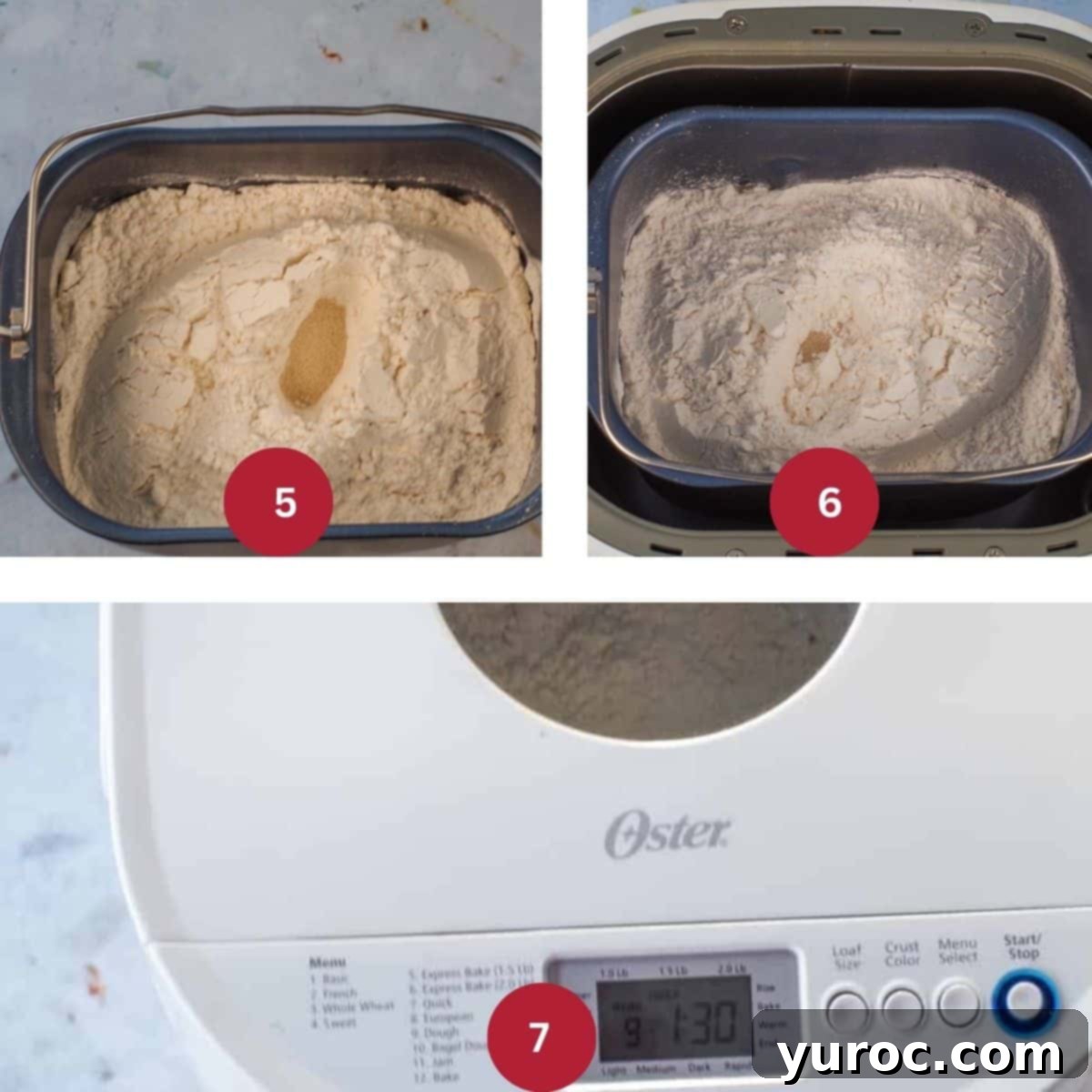 Collage of 3 photos showing the process of bread machine Paska dough being prepared and rising.