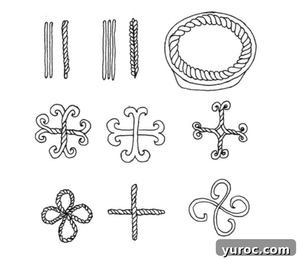 Detailed drawing illustrating various traditional decorations for Paska bread, offering creative inspiration.