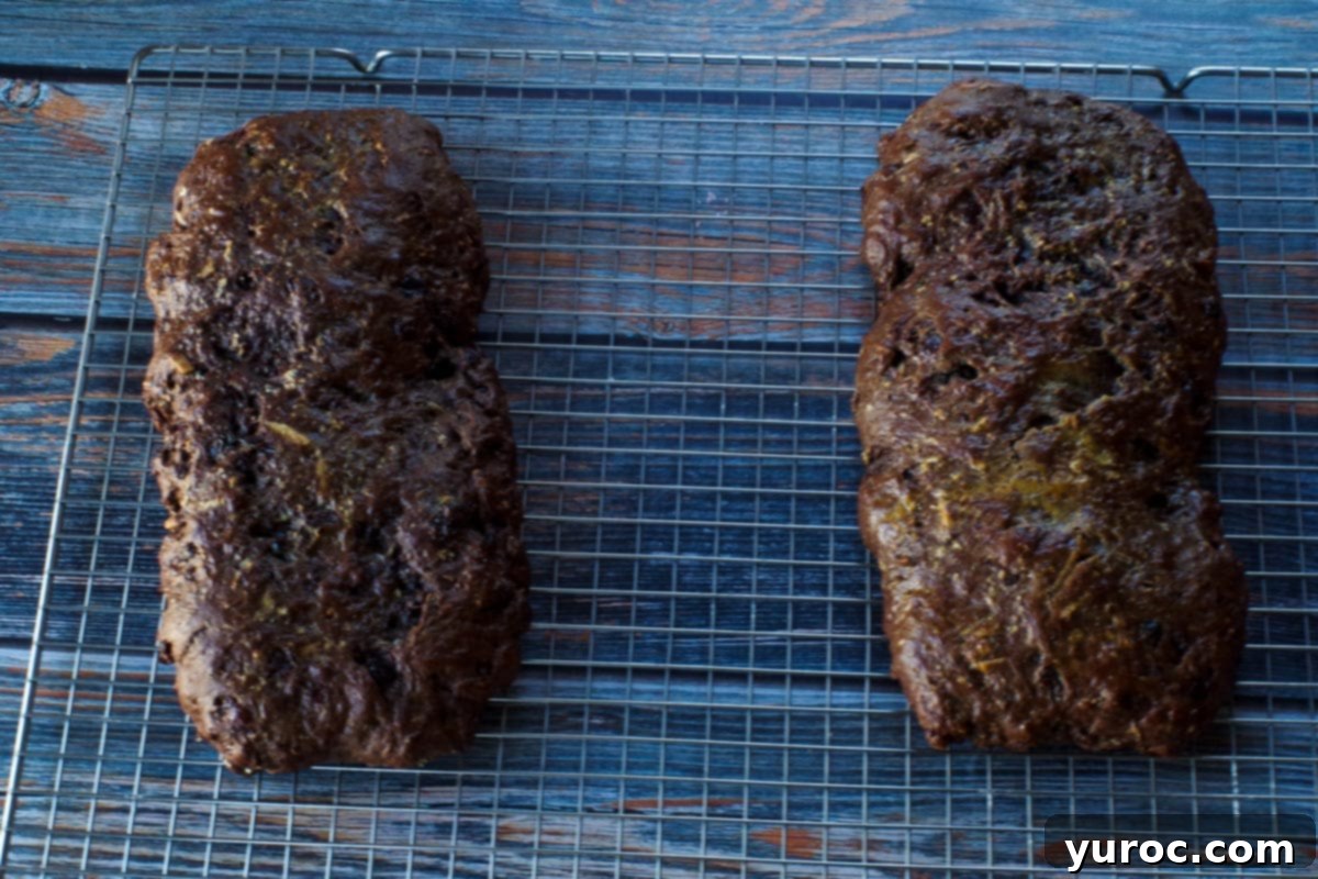 2 biscotti loaves cooling on wire rack