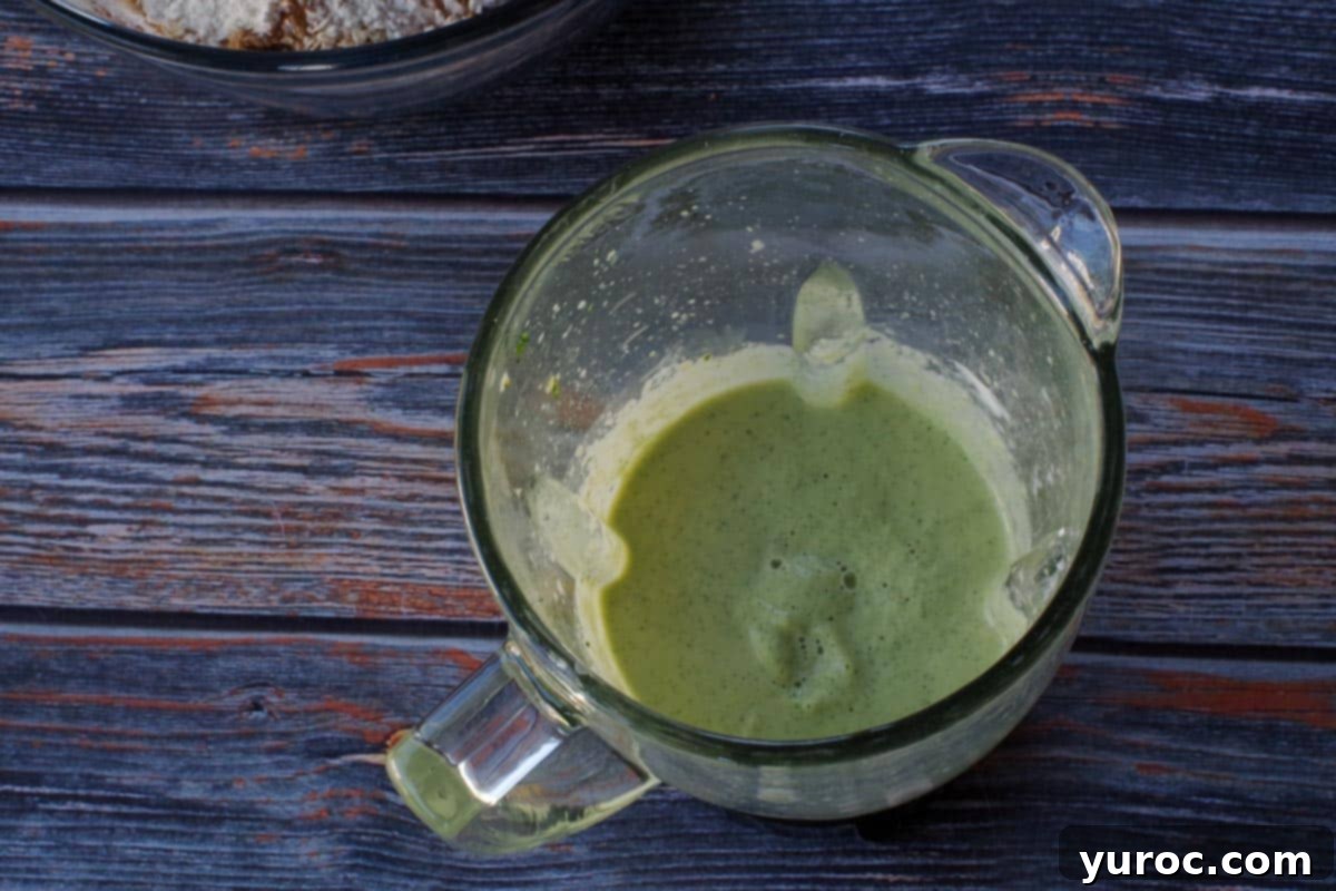 wet ingredients pureed in blender