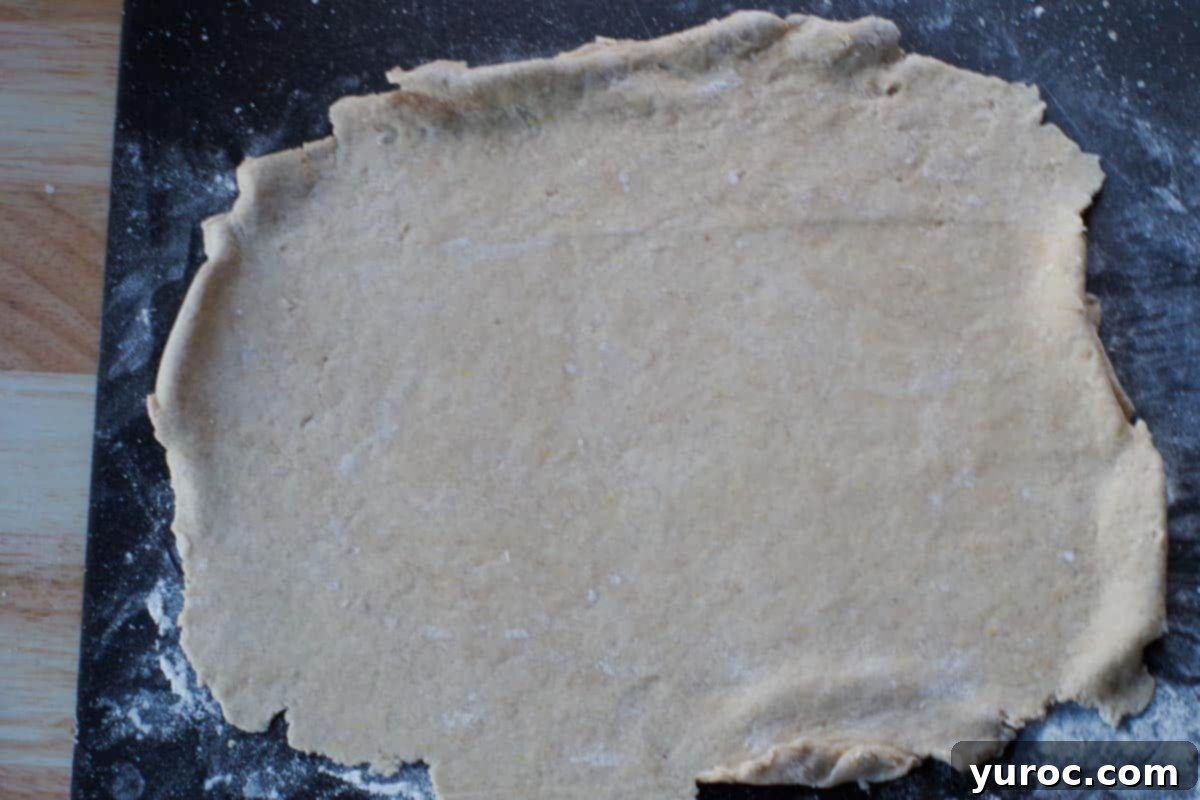 dough rolled out into rectangular shape