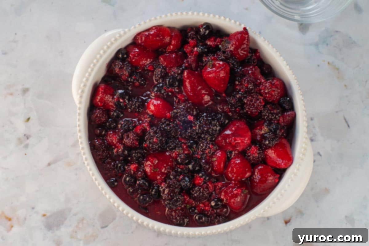 Berry mixture poured into baking dish.