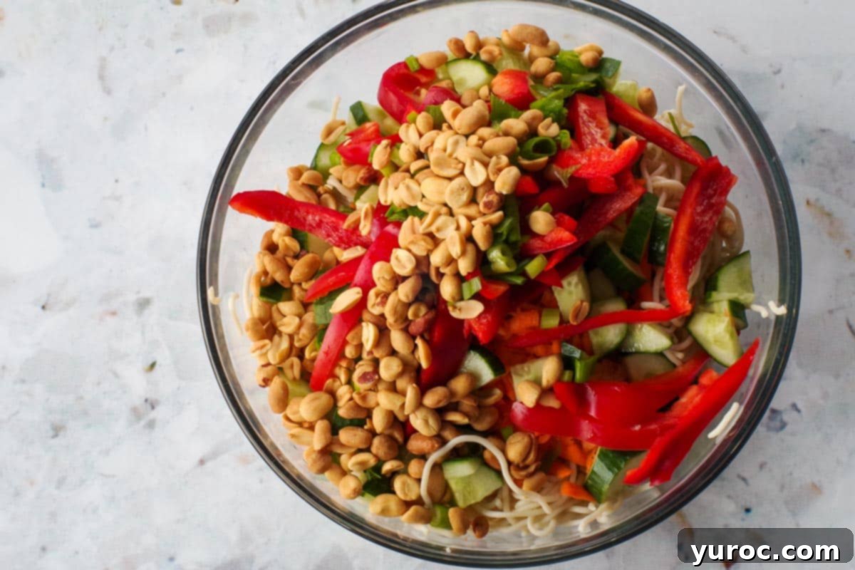 Leftover Spaghetti Peanut Salad 5 Cooked pasta with vegetables and peanuts