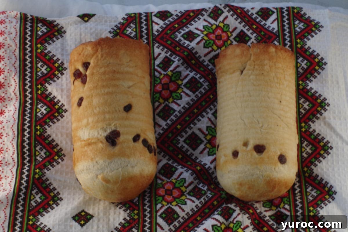 Bread Machine Ukrainian Easter Babka 15 2 loaves of bread machine Babka on a tea towel covered pillow.