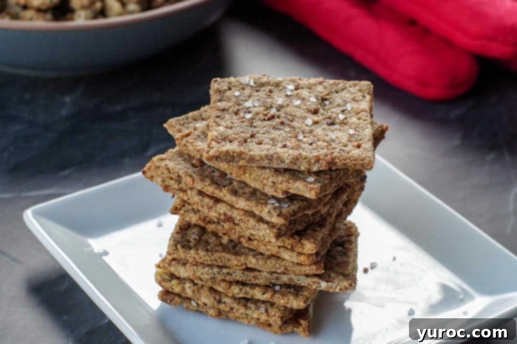Leftover stuffing crackers stacked on a white plate with a bowl of stuffing and red oven mitts in the background, showcasing a delicious way to use holiday leftovers.