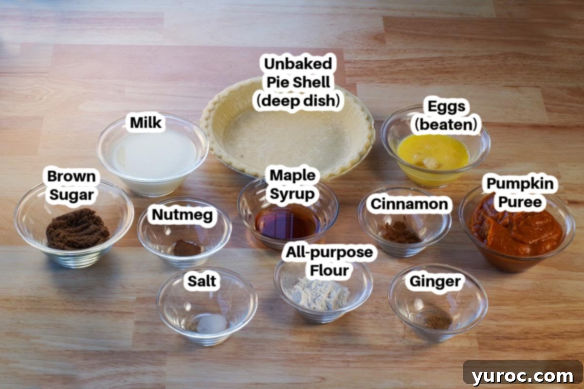 Prize-Winning Canned Pumpkin Pie 4 Individual glass bowls showcase the key ingredients for the prize pumpkin pie, each clearly labelled for easy identification.