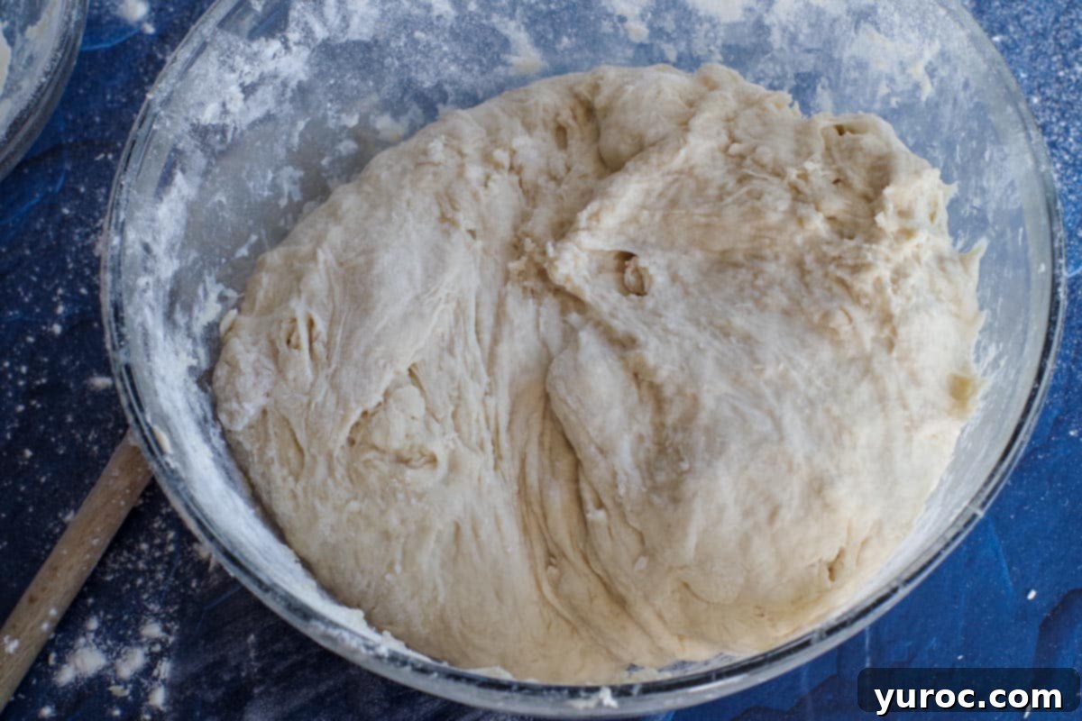 Dough perfectly mixed and non-sticky in a bowl.
