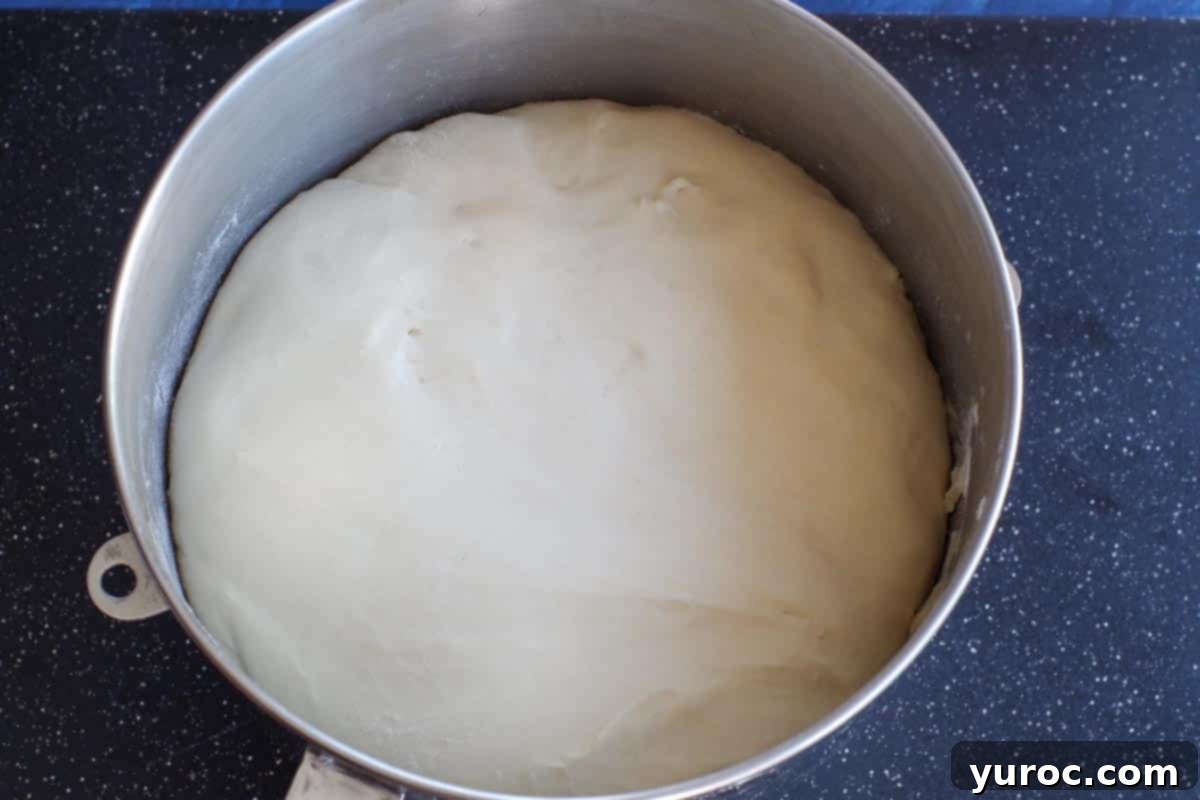 Dough after rising, having almost doubled in size.