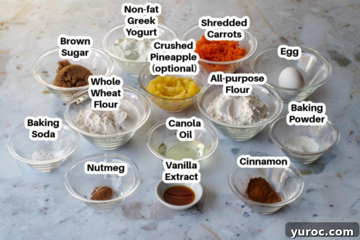 Ingredients in Healthy Carrot Bread in glass jars, labelled