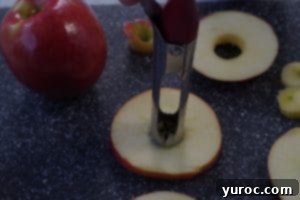 apple core being removed with end of apple corer