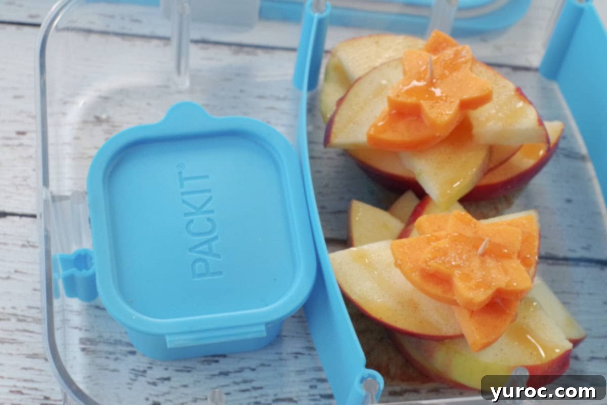 caramel apple pie bites in a bento box