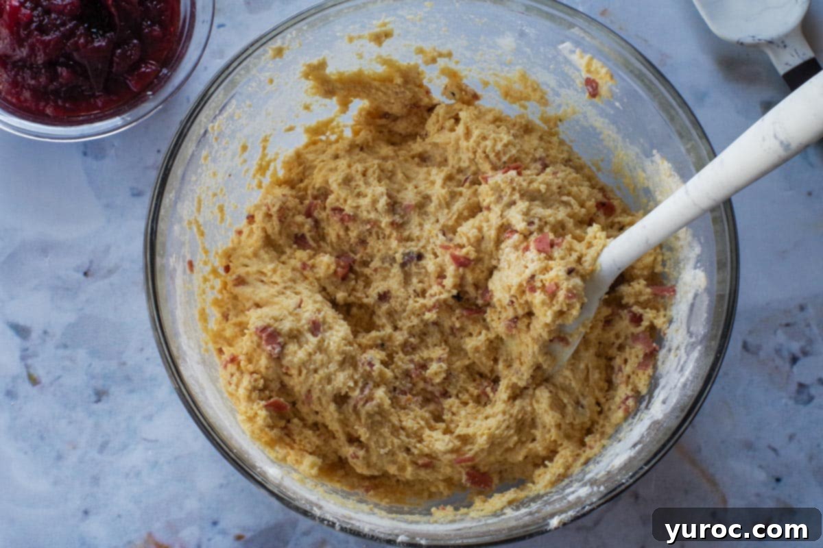 Bacon bits folded into the batter.