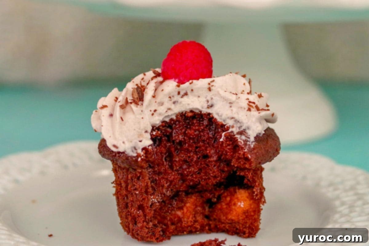 Cake Mix Tiramisu Cupcakes 3 tiramisu cupcake, with a bite taken out of it, on a white plate