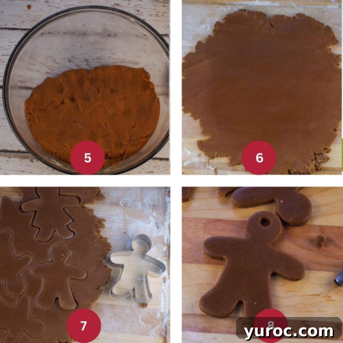 Collage of 4 photos of gingerbread men being made.