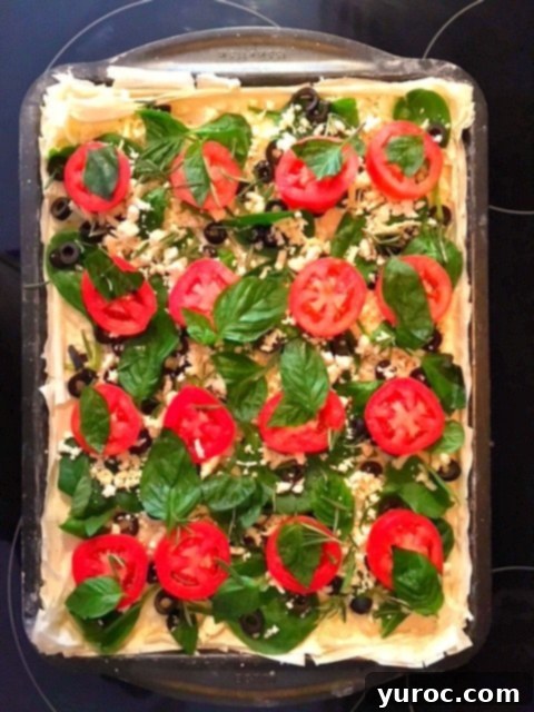 Greek Phyllo Vegetable Tart 5 Phyllo pizza making step 6: Adding toppings