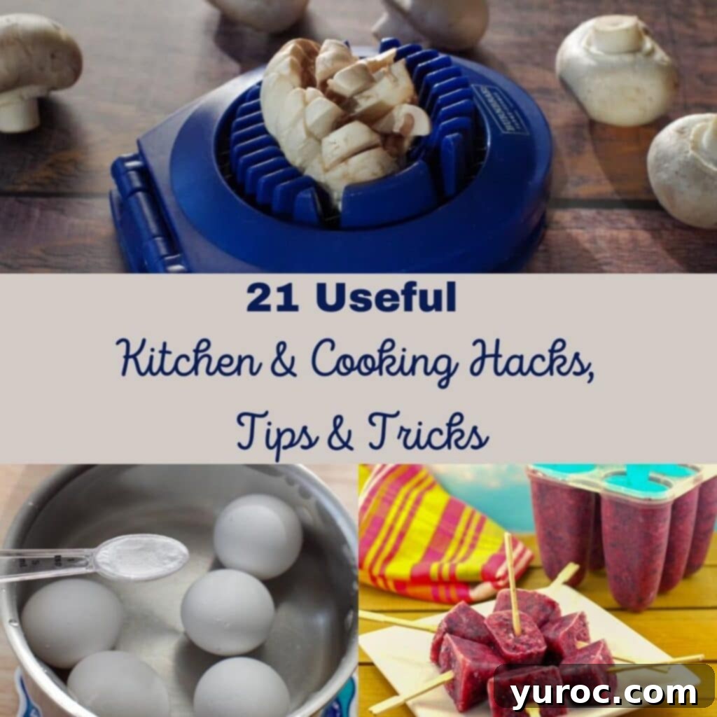 3 photo collage of cooking hacks with text in the middle