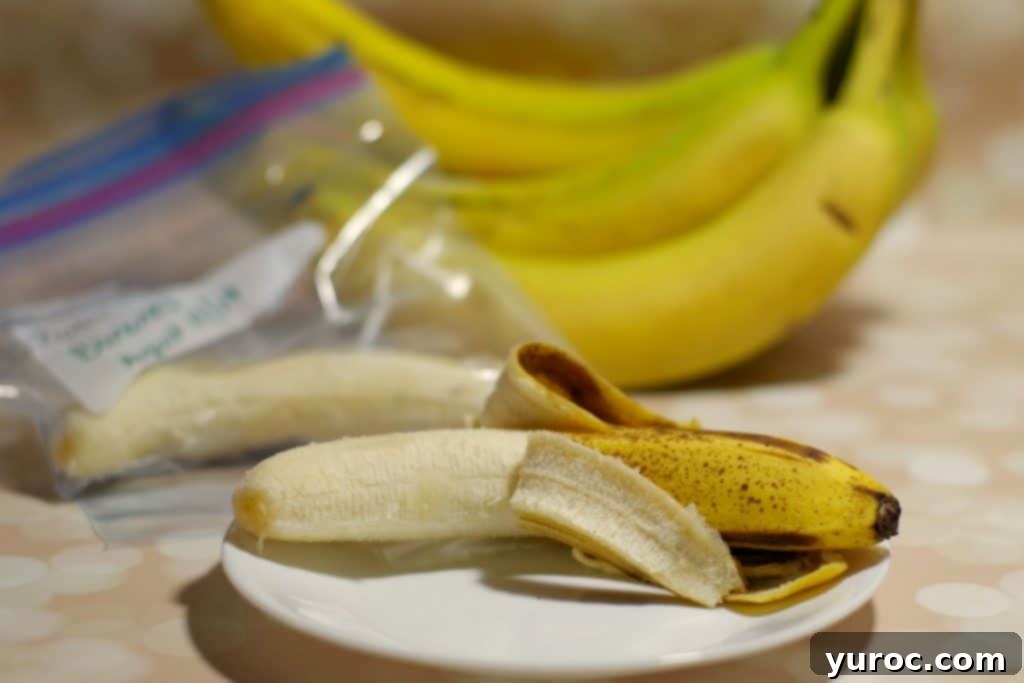 Freezing peeled bananas - Foodmeanderings.com