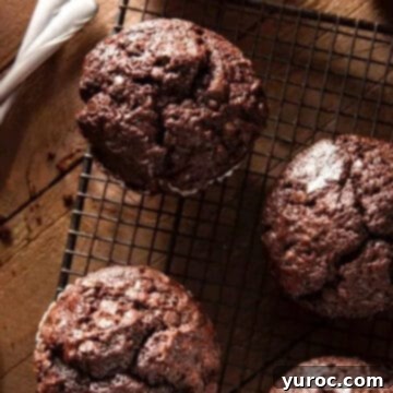 15 Deliciously Healthy Bran Muffin Recipes 14 Four perfectly baked healthy chocolate bran muffins, featuring a rich, dark hue, neatly arranged on a cooling wire rack, ready to be enjoyed as a guilt-free, decadent treat.