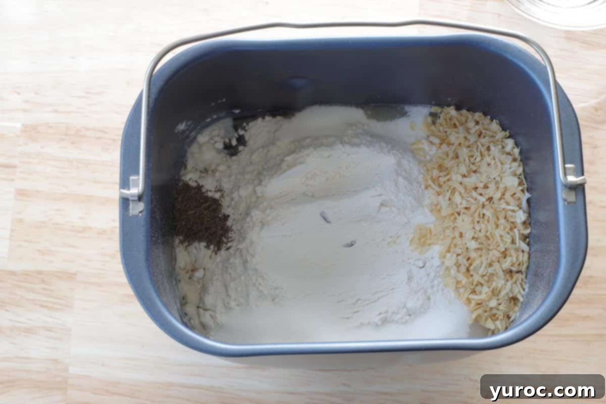 dry ingredients added to bread pan