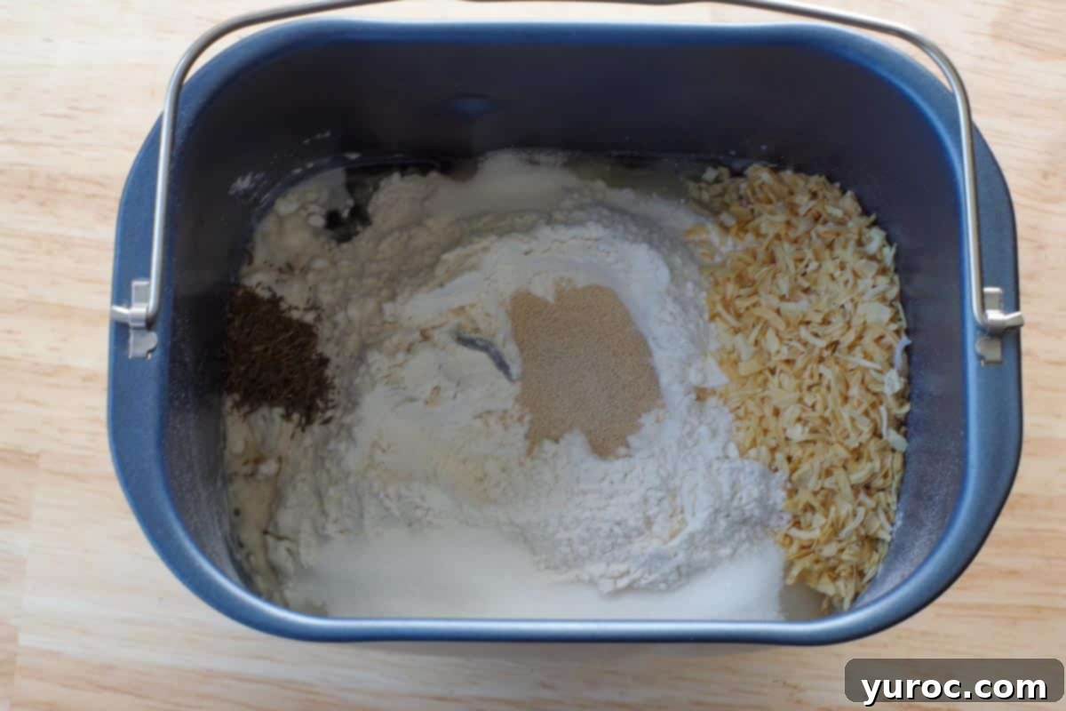 yeast added to dry ingredients (in a crater) in bread pan