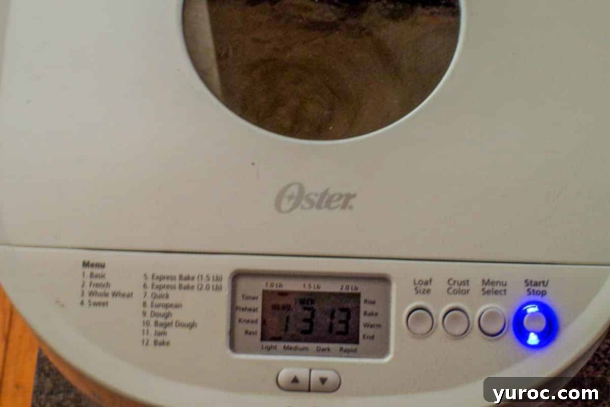 bread machine being set on basic mode