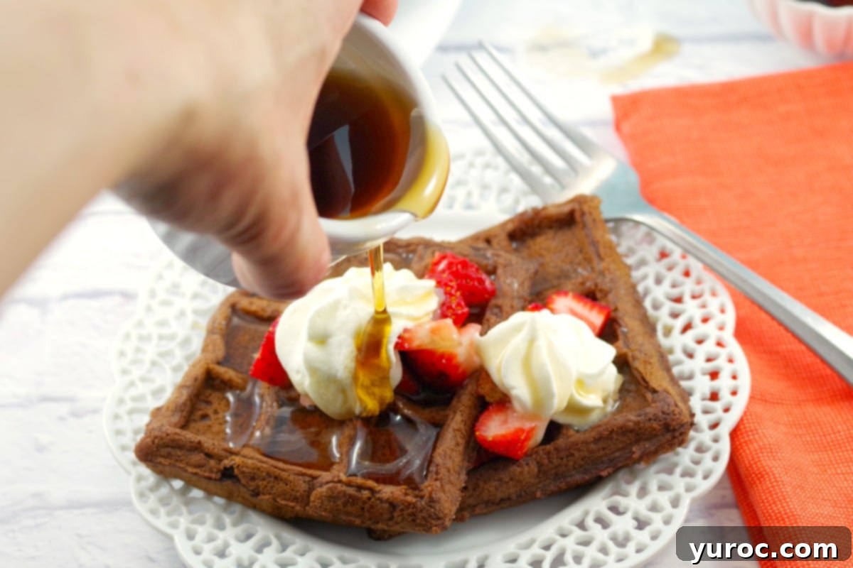 Decadent Belgian Chocolate Waffles 13 Chocolate Waffles Recipe with berries and whipped cream