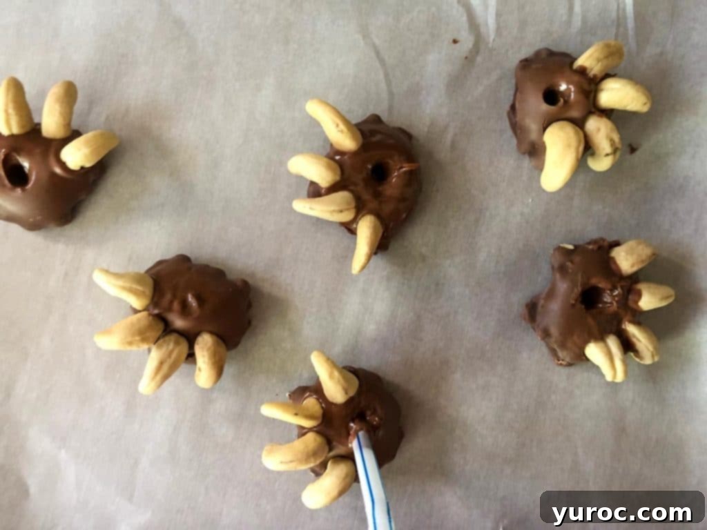 Step-by-step photo guide demonstrating how to make the homemade Bear Claw chocolate garnish.