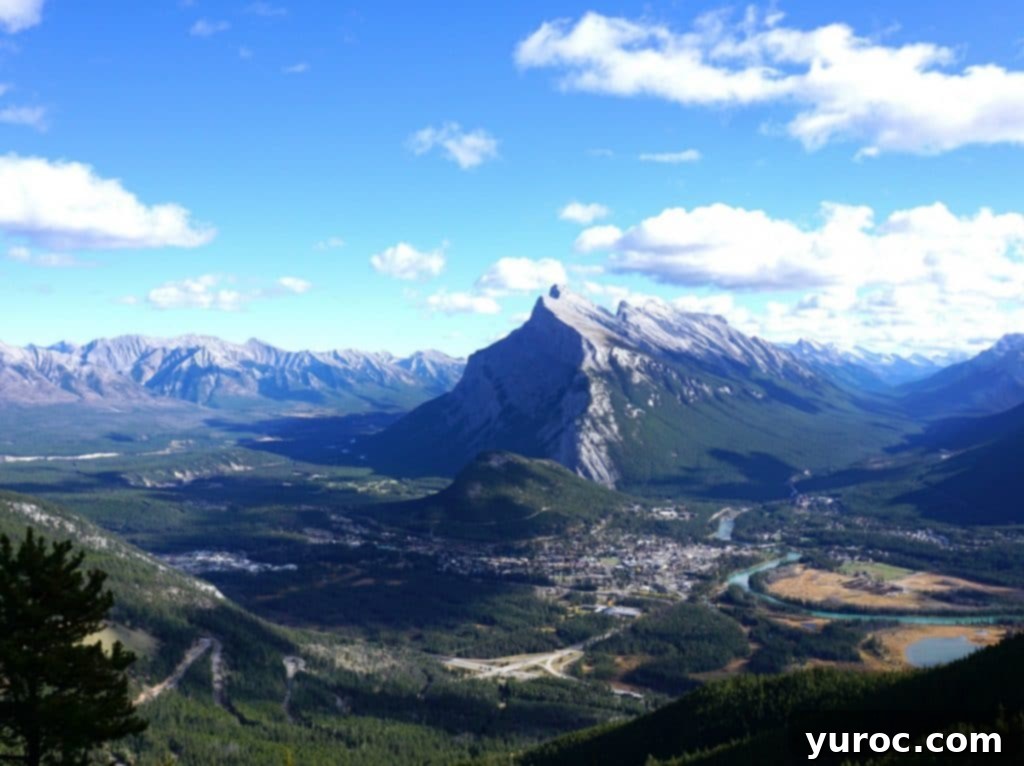 Stunning panoramic mountain view of Banff, Alberta, a must-visit destination in the Canadian Rockies.