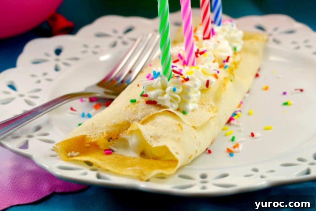 Birthday Cake Batter Crepes with Ice Cream and Sprinkles