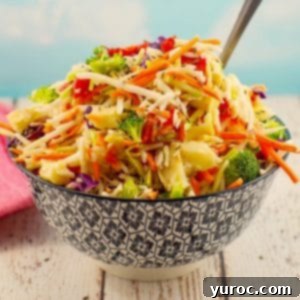 Zesty Artichoke Red Bell Pepper Slaw 10 Healthy coleslaw in a black and white patterned bowl with a spoon sticking out of the coleslaw
