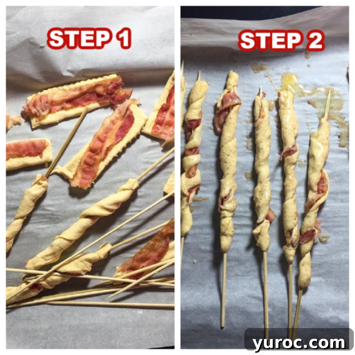 French Toast Sausage Rolls 3 collage of 2 photos showing how to make breakfast pigs in a blanket