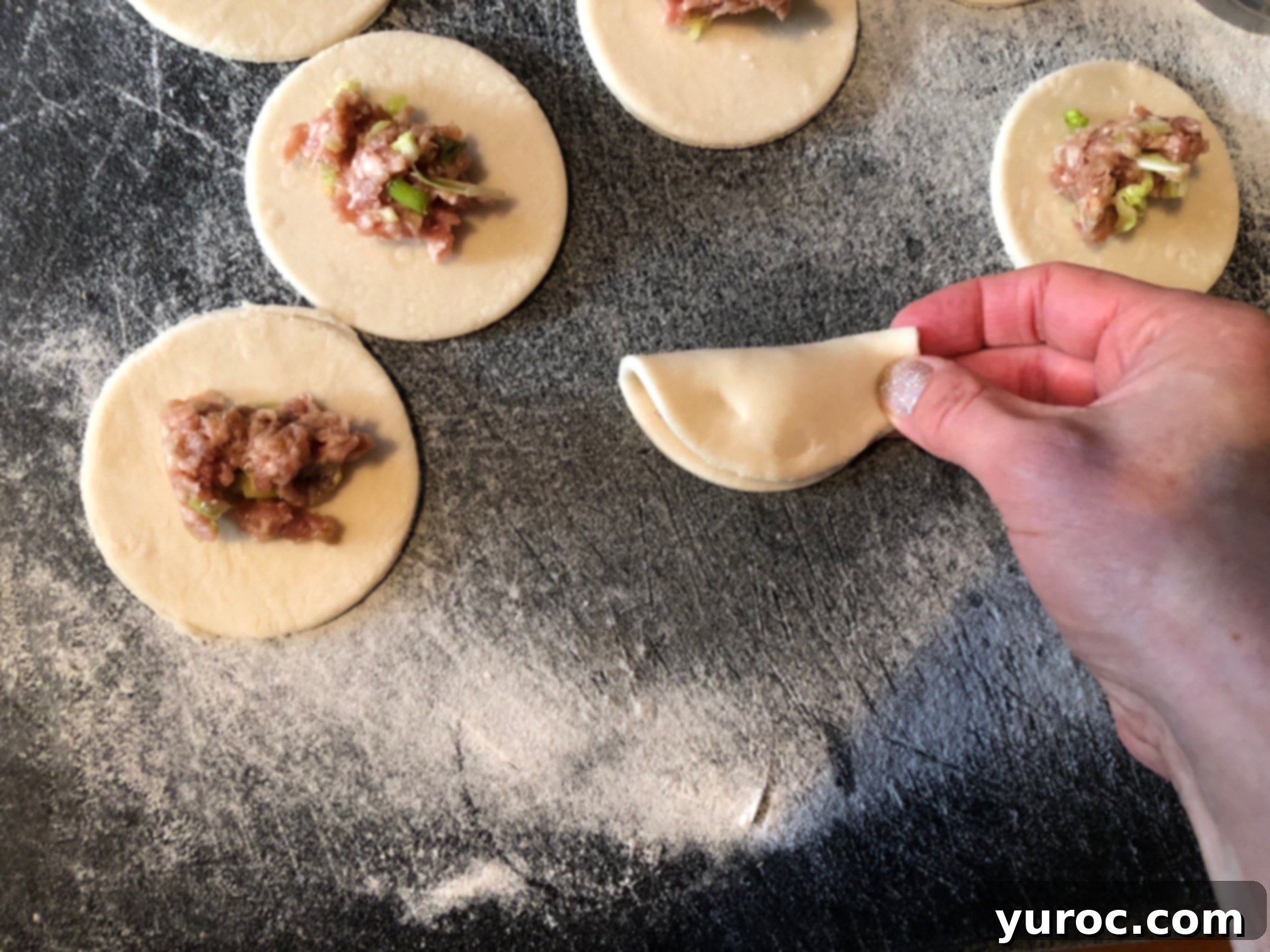 Folding and sealing Chinese Potstickers, similar to perogies