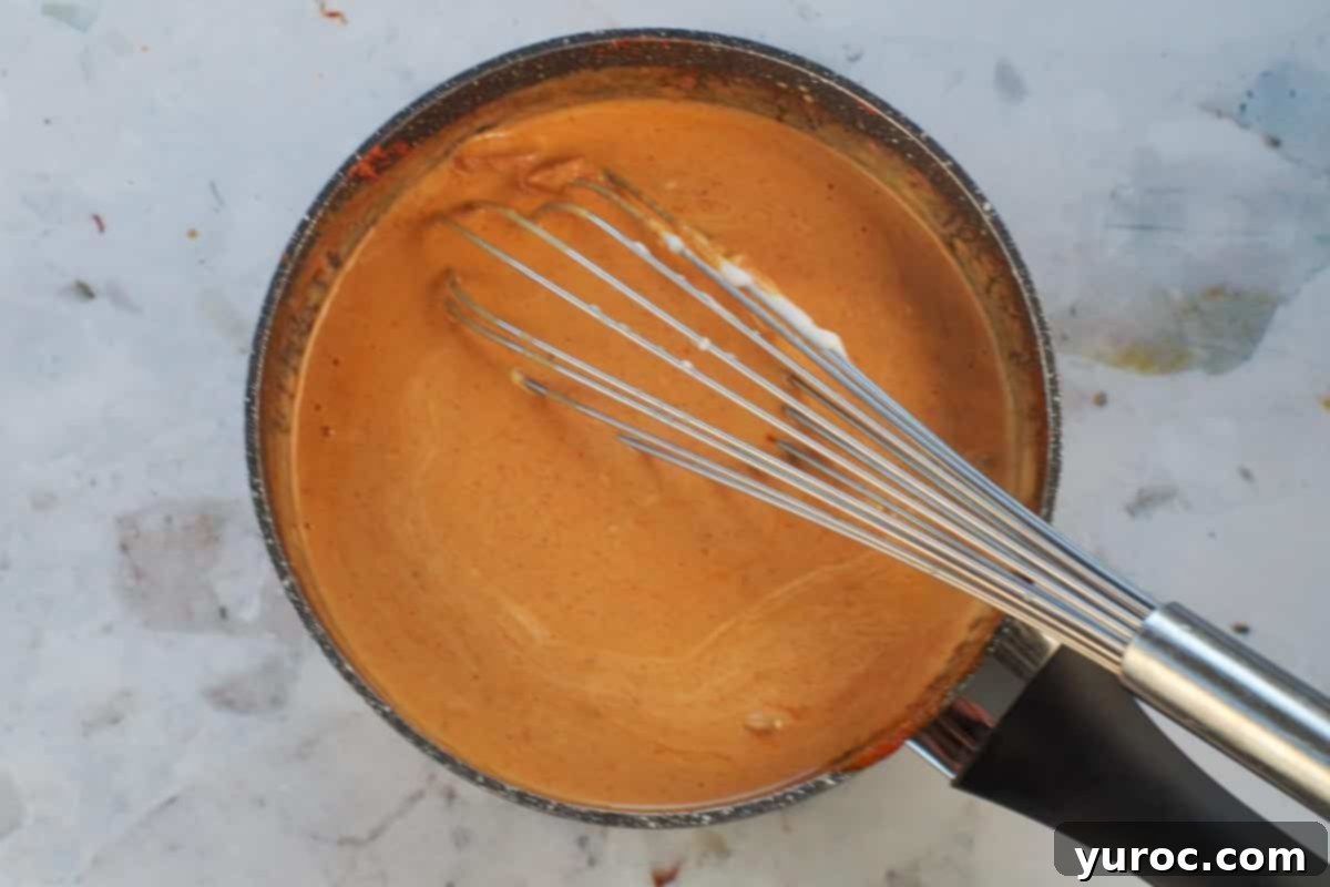 yogurt and sweetened condensed milk whisked into sauce