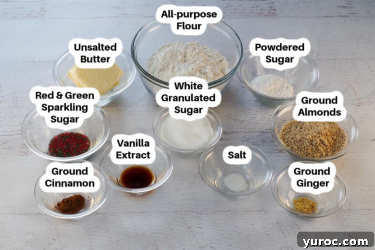 Winter Spice Almond Snow Puffs 3 Ingredients in Gingerbread Almond Snowball Cookies in glass bowls, labelled
