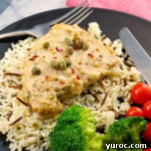 Creamy Mustard Caper Pork 6 Delicious Weight Watchers pork with creamy mustard caper sauce served over rice, with a fresh salad